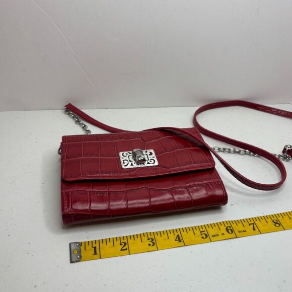 Brighton Lipstick Red Croc Leather Crossbody Bag Womens Chain Designer Purse - Picture 11 of 12